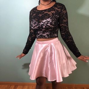 Two Piece black lace and pink dress